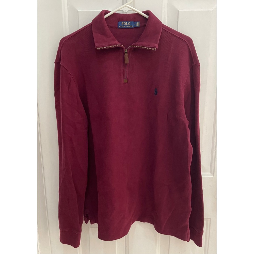 Polo Ralph Lauren Men Quarter Zip Pullover Burgundy Maroon Cotton Knit Size M